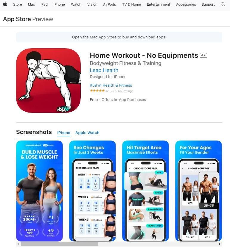 Giao diện trực quan của app tập gym tại nhà giúp người mới bắt đầu dễ dàng làm quen với tập luyện
