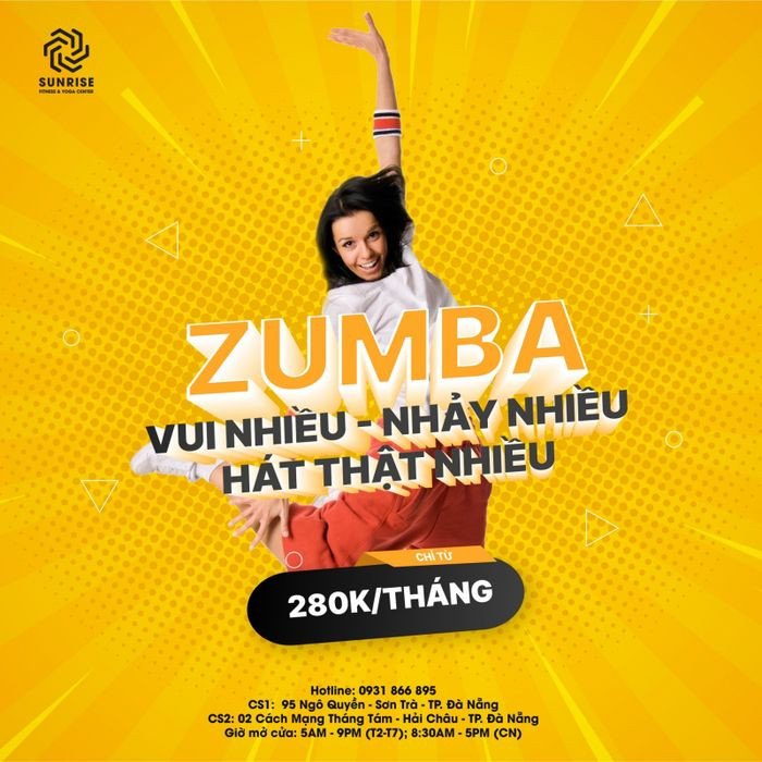 Top 10 địa điểm học nhảy Đà Nẵng tốt nhất hiện nay Lớp học Zumba sôi động tại Sunrise Fitness & Yoga Center Đà Nẵng với không gian tập luyện trên tầng cao, view đẹp.