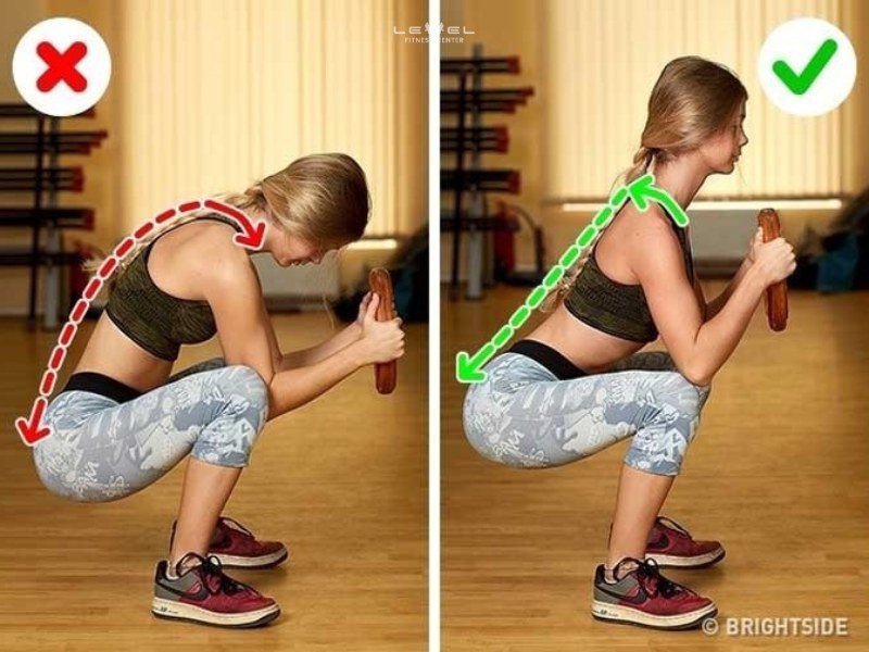 Hình ảnh minh họa lỗi lưng cong khi Squat